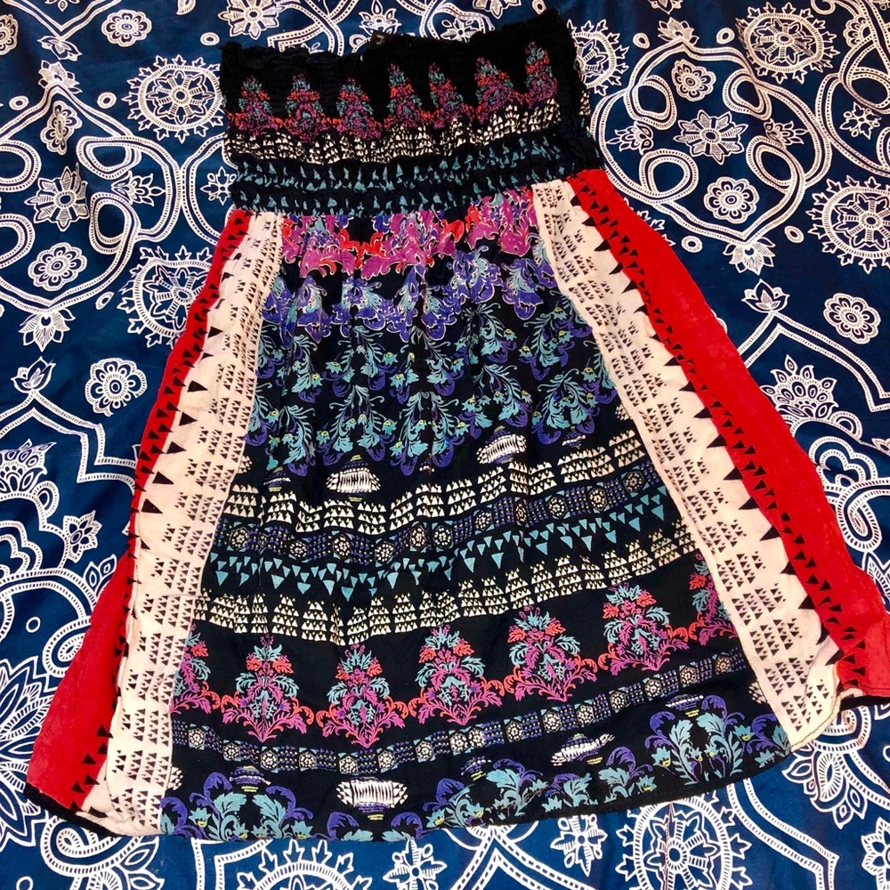 🌙 6/$30 Psychedelic Angie strapless hippie dress